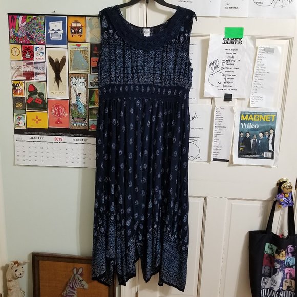 Bila dress XXL abstract geometric tribal floral crochet neck midi maxi boho - Picture 1 of 14